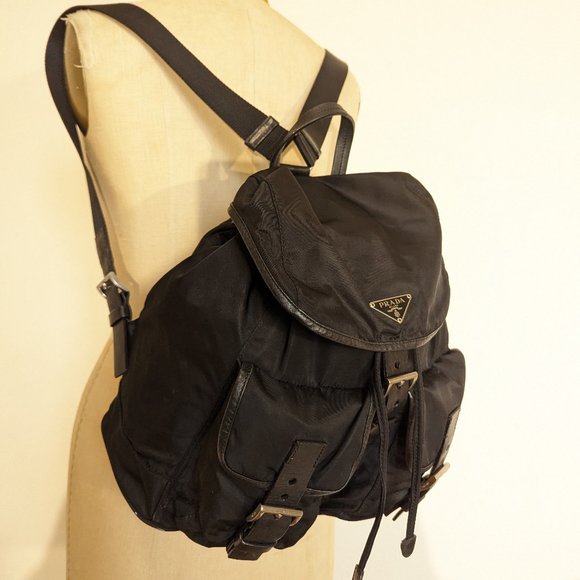 Authentic prada nylon medium backpack black 2pockets nero used vintage - Picture 1 of 14